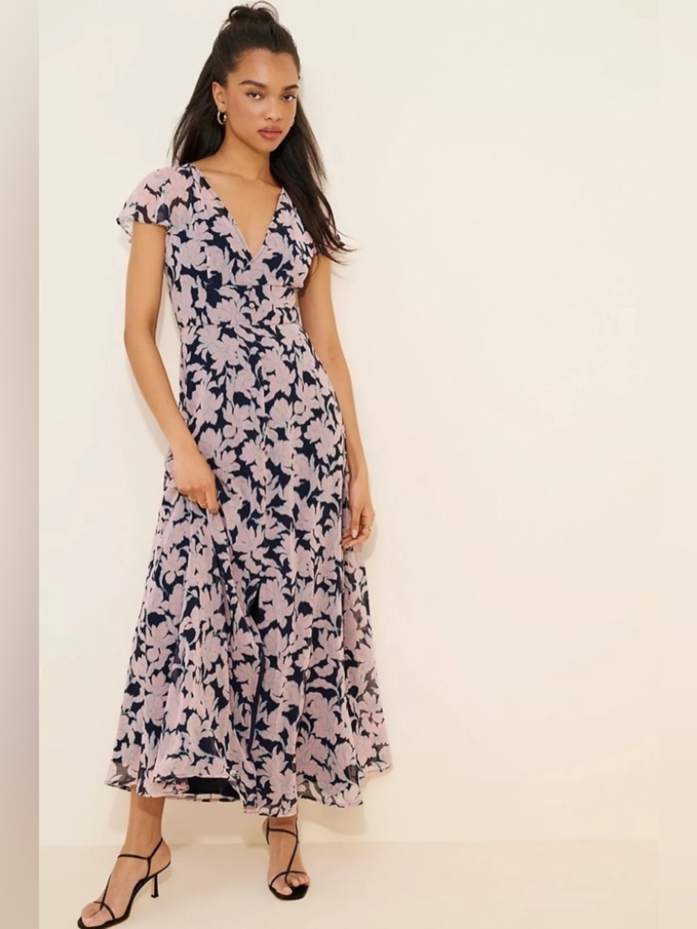 Hutch Ruffle Sleeve Button Front Maxi Dress | Blue | Size 6